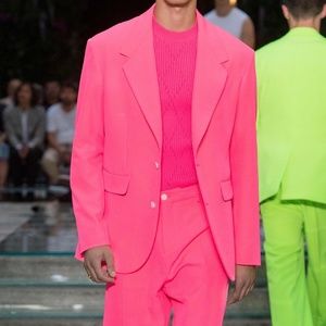 Shocking Neon Pink Oversized Men's VERSACE Blazer Size 52 IT